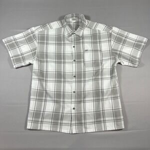 Vintage Caltop Short Sleeve Shirt Men 3X White Gray Plaid Back Yoke Button Front